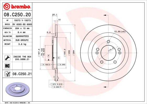 Brembo 08.C250.20 - Brake Disc autospares.lv