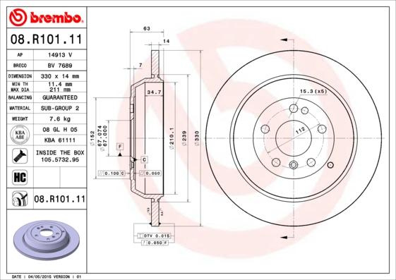 Brembo 08.R101.11 - Brake Disc autospares.lv