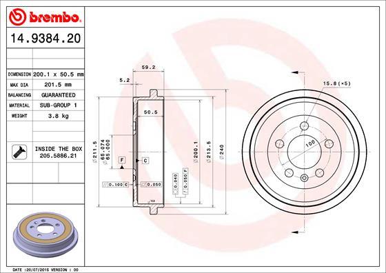 Brembo 14.9384.20 - Brake Drum autospares.lv