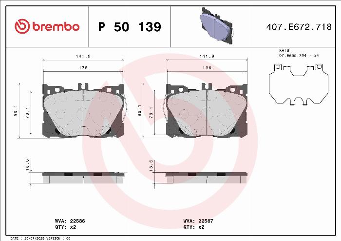 Brembo P 50 139 - Brake Pad Set, disc brake autospares.lv