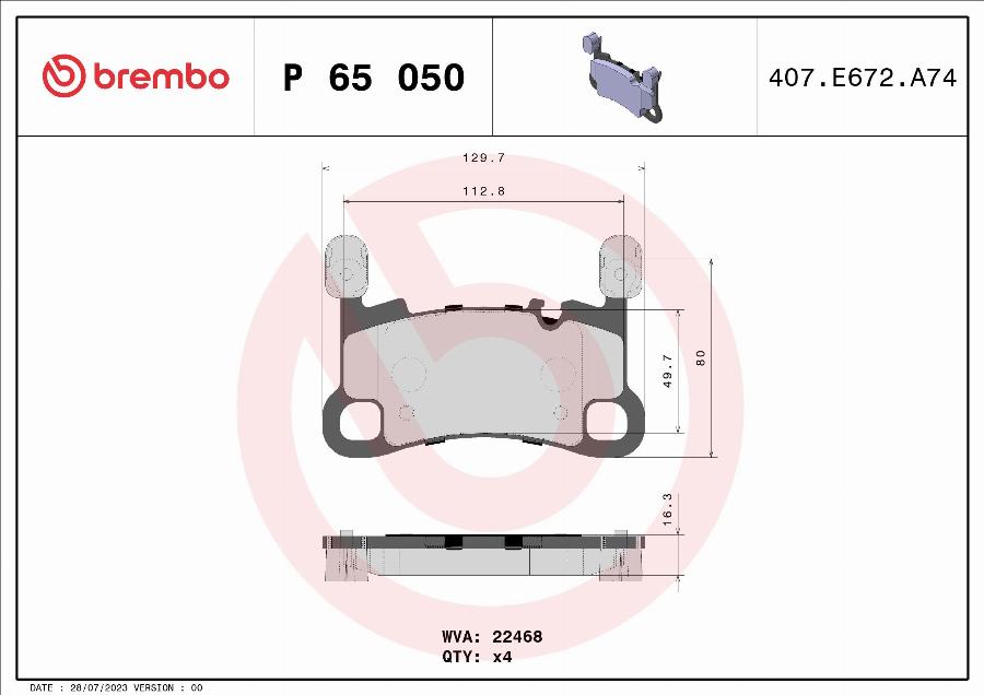 Brembo P 65 050 - Brake Pad Set, disc brake autospares.lv