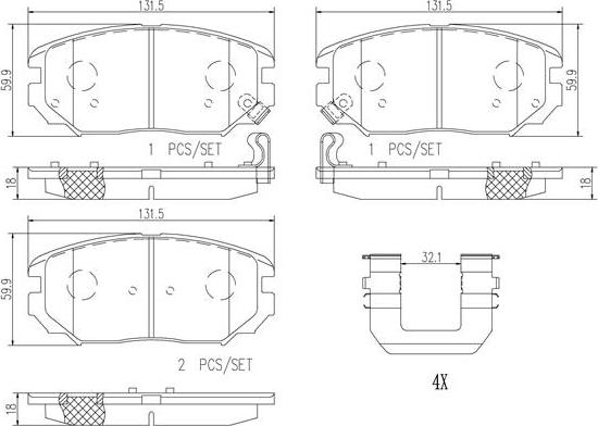 Brembo P30038N - Brake Pad Set, disc brake autospares.lv