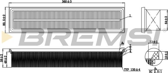 Bremsi FA0132 - Air Filter, engine autospares.lv