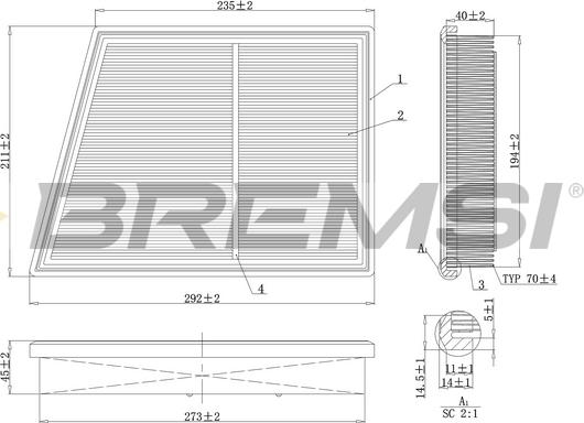 Bremsi FA1169 - Air Filter, engine autospares.lv