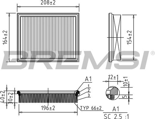 Bremsi FA1250 - Air Filter, engine autospares.lv