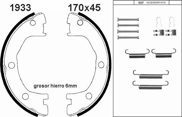 BSF 01933K - Brake Shoe Set, parking brake autospares.lv