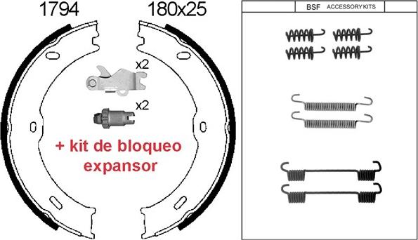 BSF 01794KC - Brake Shoe Set, parking brake autospares.lv