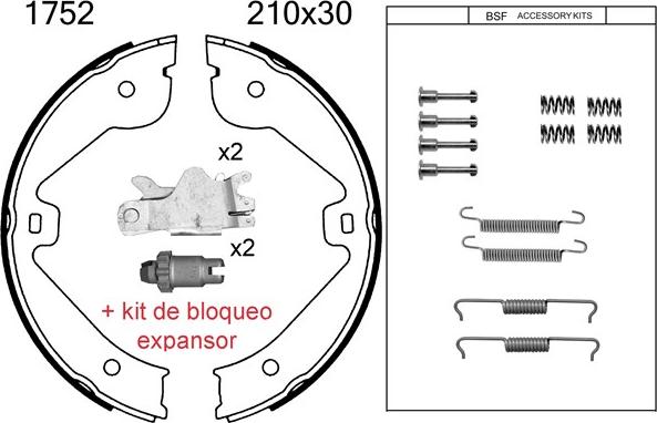 BSF 01752KC - Brake Shoe Set, parking brake autospares.lv