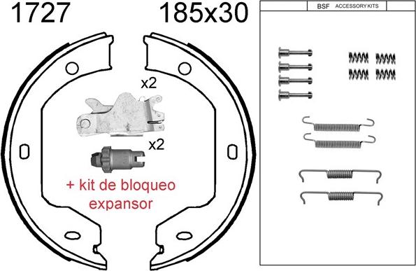 BSF 01727KC - Brake Shoe Set, parking brake autospares.lv