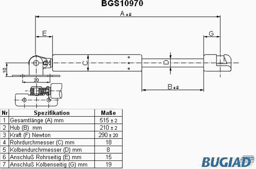 Bugiad BGS10970 - Gas Spring, bonnet autospares.lv