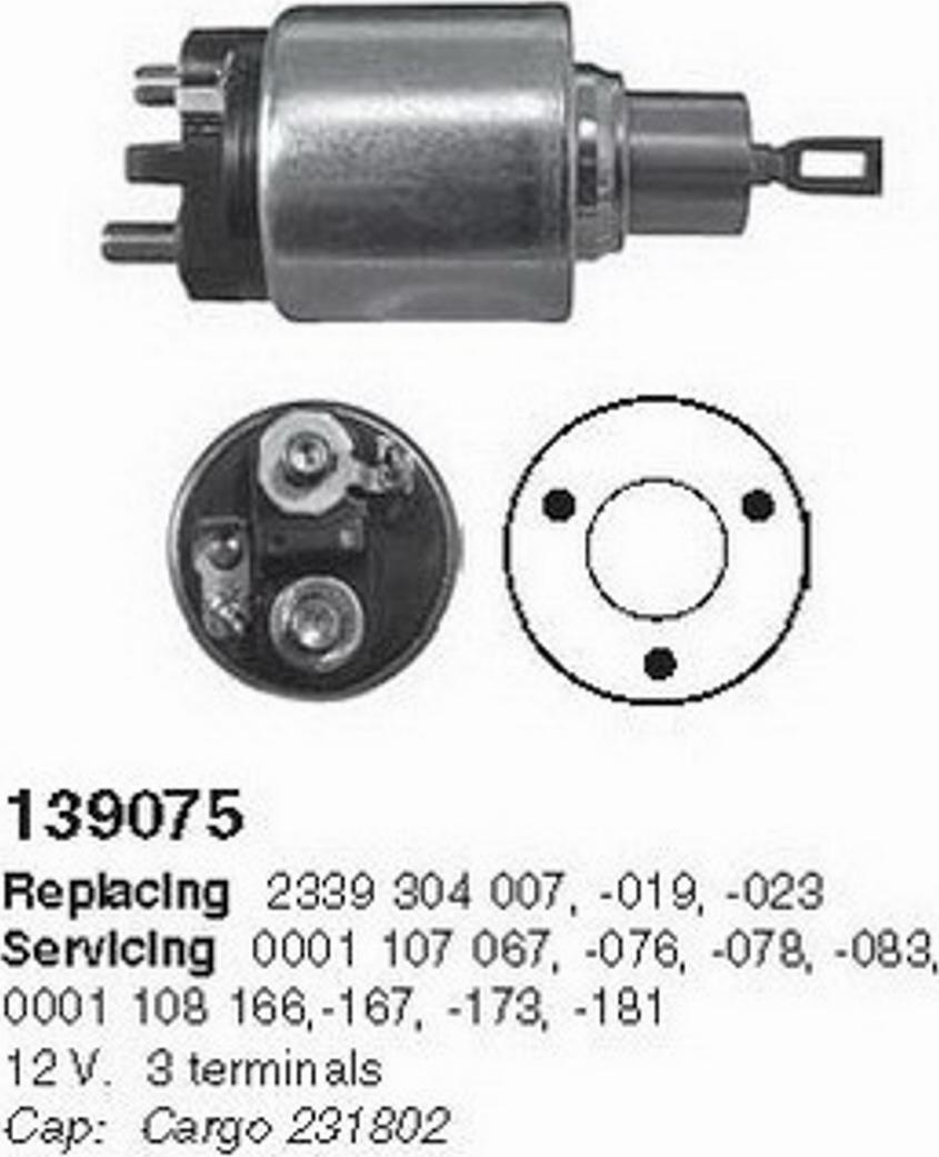 Cargo 139075 - Solenoid Switch, starter autospares.lv