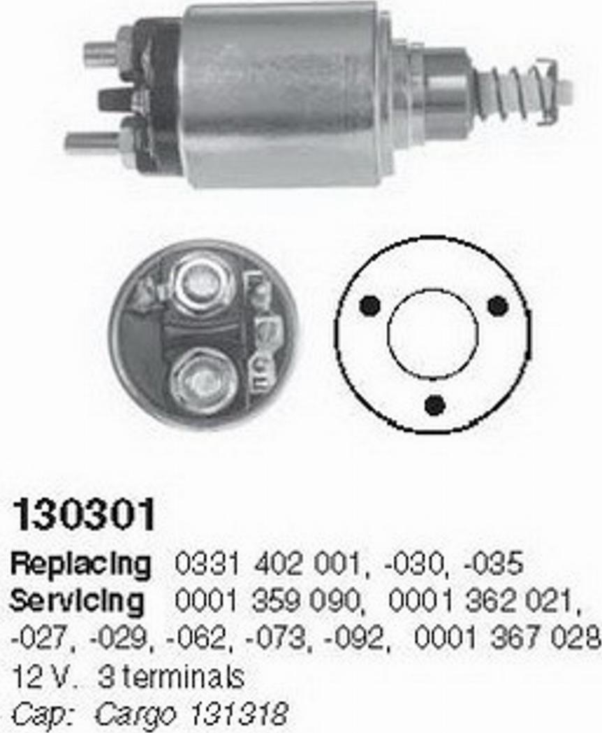 Cargo 130301 - Solenoid Switch, starter autospares.lv