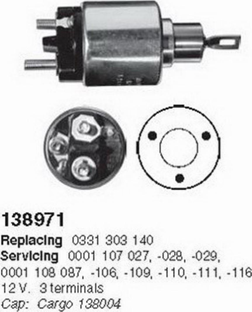 Cargo 138971 - Solenoid Switch, starter autospares.lv