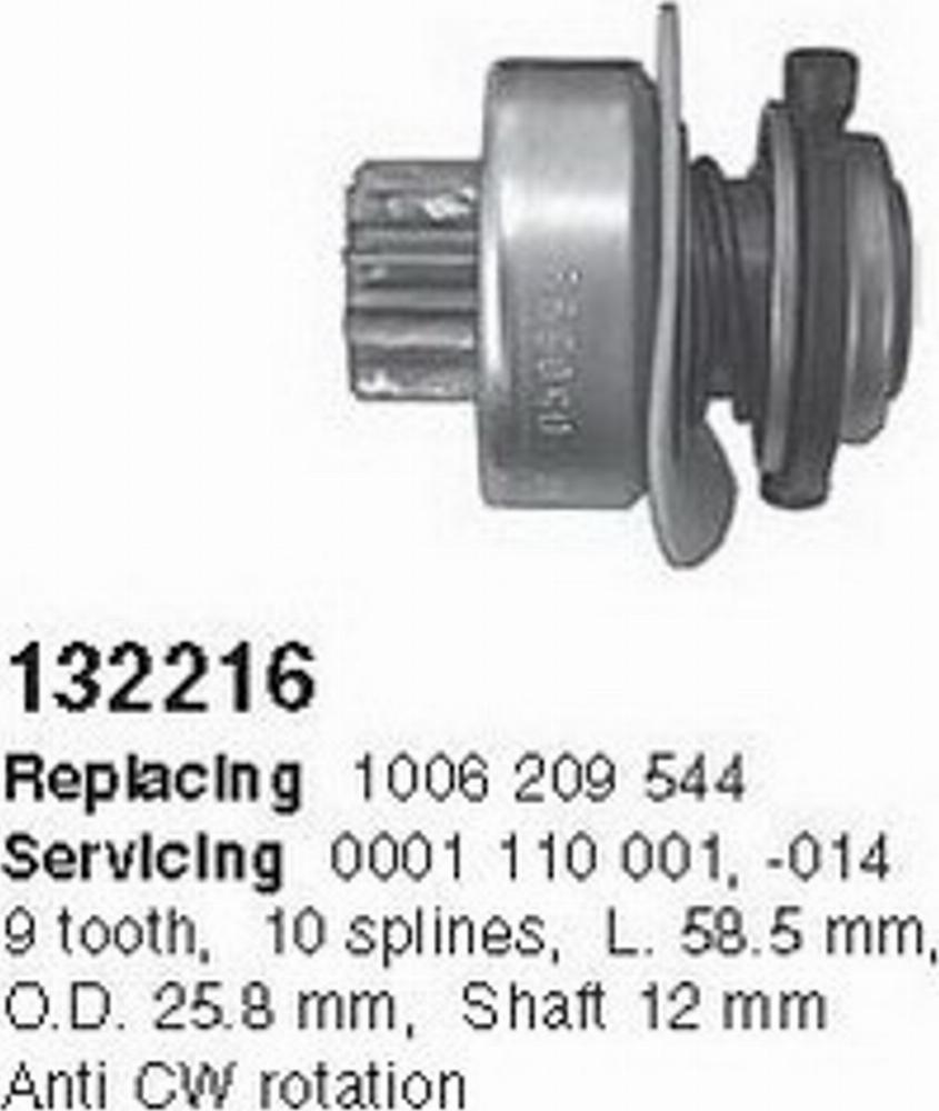 Cargo 132216 - Pinion, bendix, starter autospares.lv