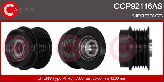 Casco CCP92116AS - Pulley, alternator, freewheel clutch autospares.lv