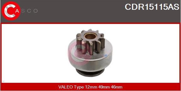 Casco CDR15115AS - Pinion, bendix, starter autospares.lv