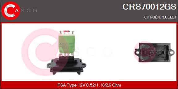 Casco CRS70012GS - Resistor, interior blower autospares.lv