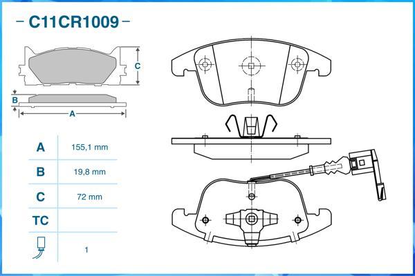 Cworks C11CR1009 - Brake Pad Set, disc brake autospares.lv