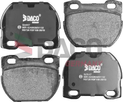 DACO Germany 322017 - Brake Pad Set, disc brake autospares.lv