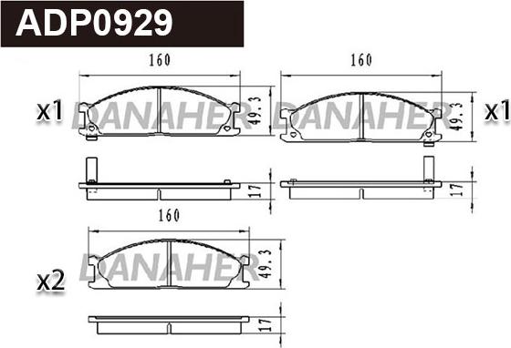 Danaher ADP0929 - Brake Pad Set, disc brake autospares.lv