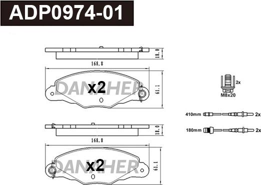 Danaher ADP0974-01 - Brake Pad Set, disc brake autospares.lv