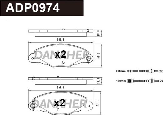 Danaher ADP0974 - Brake Pad Set, disc brake autospares.lv