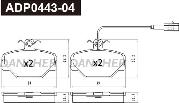 Danaher ADP0443-04 - Brake Pad Set, disc brake autospares.lv