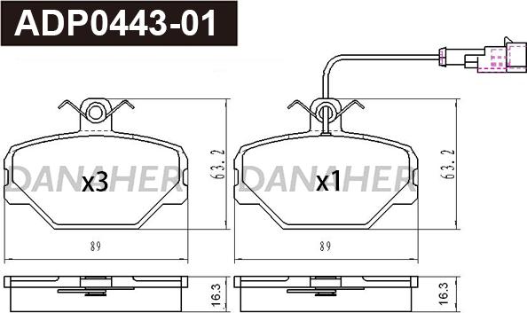 Danaher ADP0443-01 - Brake Pad Set, disc brake autospares.lv