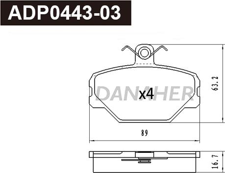 Danaher ADP0443-03 - Brake Pad Set, disc brake autospares.lv