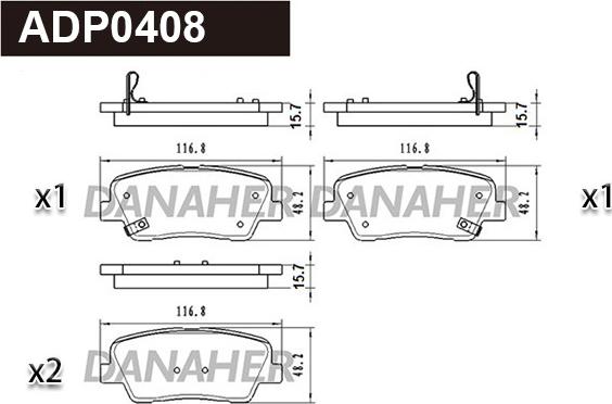 Danaher ADP0408 - Brake Pad Set, disc brake autospares.lv
