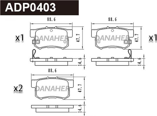 Danaher ADP0403 - Brake Pad Set, disc brake autospares.lv