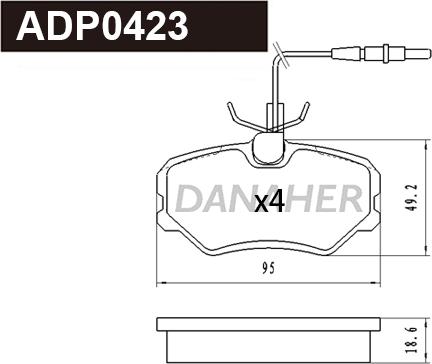 Danaher ADP0423 - Brake Pad Set, disc brake autospares.lv