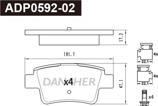 Danaher ADP0592-02 - Brake Pad Set, disc brake autospares.lv