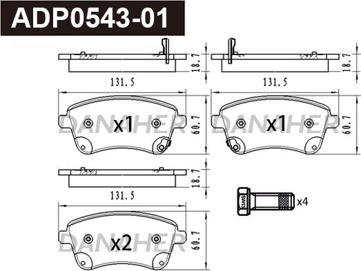 Danaher ADP0543-01 - Brake Pad Set, disc brake autospares.lv
