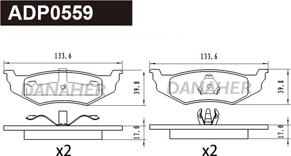 Danaher ADP0559 - Brake Pad Set, disc brake autospares.lv