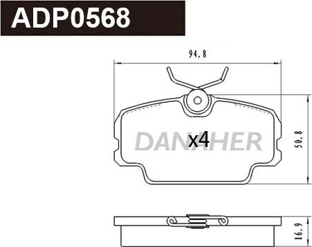 Danaher ADP0568 - Brake Pad Set, disc brake autospares.lv