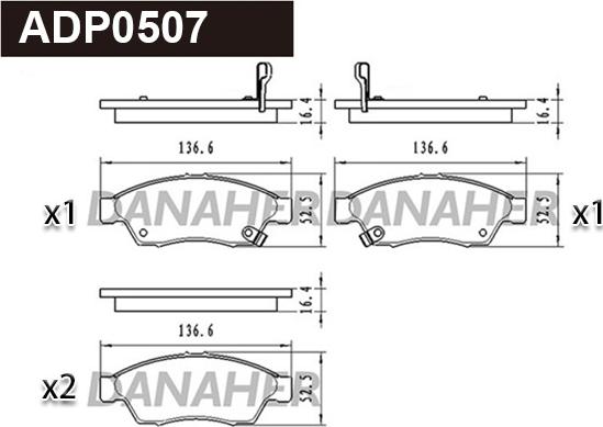 Danaher ADP0507 - Brake Pad Set, disc brake autospares.lv