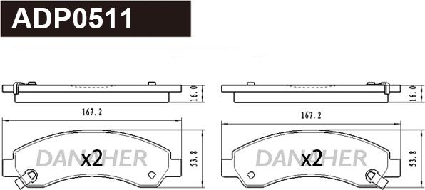 Danaher ADP0511 - Brake Pad Set, disc brake autospares.lv