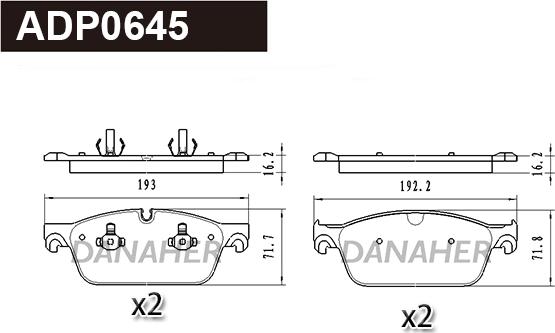 Danaher ADP0645 - Brake Pad Set, disc brake autospares.lv