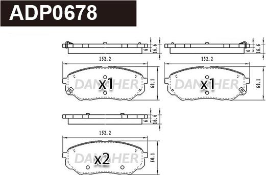 Danaher ADP0678 - Brake Pad Set, disc brake autospares.lv