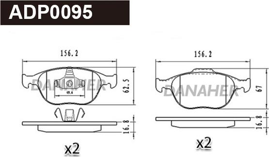 Danaher ADP0095 - Brake Pad Set, disc brake autospares.lv