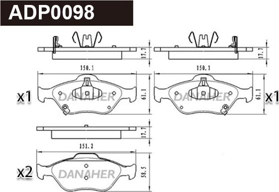 Danaher ADP0098 - Brake Pad Set, disc brake autospares.lv