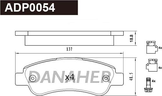 Danaher ADP0054 - Brake Pad Set, disc brake autospares.lv