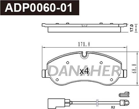 Danaher ADP0060-01 - Brake Pad Set, disc brake autospares.lv