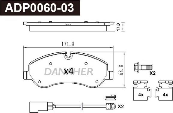 Danaher ADP0060-03 - Brake Pad Set, disc brake autospares.lv