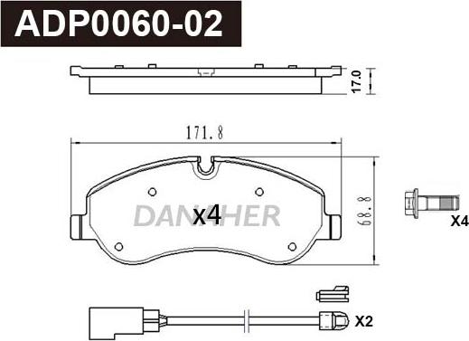 Danaher ADP0060-02 - Brake Pad Set, disc brake autospares.lv