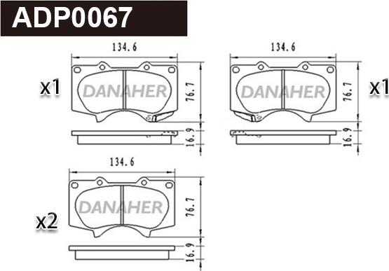 Danaher ADP0067 - Brake Pad Set, disc brake autospares.lv