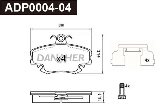 Danaher ADP0004-04 - Brake Pad Set, disc brake autospares.lv