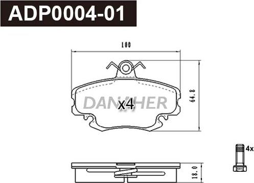 Danaher ADP0004-01 - Brake Pad Set, disc brake autospares.lv