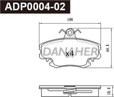 Danaher ADP0004-02 - Brake Pad Set, disc brake autospares.lv